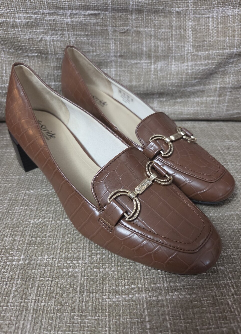 LifeStride Bliss Women's Heeled Loafers Brown Croc Horsebit Size 10M NWT